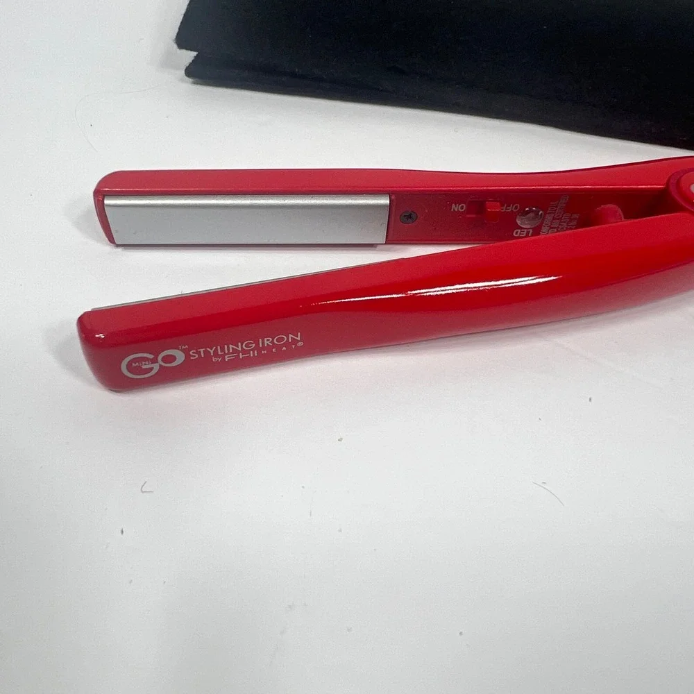 FHI Heat Mini GO Styling Iron Red Ceramic Small Travel Flat Iron with Pouch